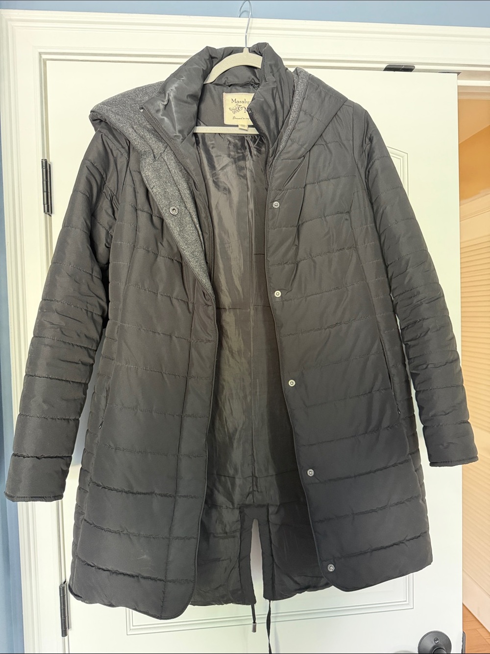 Maralyn & Me Charcoal Quilted Long Puffer Coat with Hood